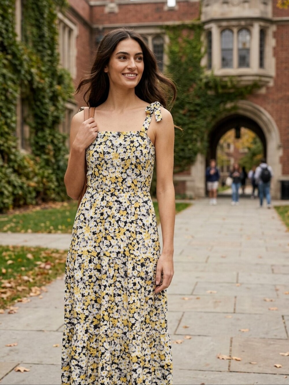 Women's SOCIAL STANDARD by Sanctuary Sm Black Yellow Floral Maxi Prairie Dress